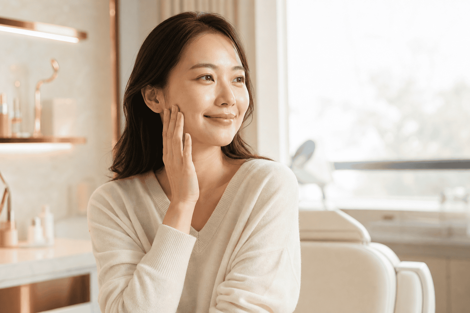 肌膚狀態良好露出自信笑容的女性