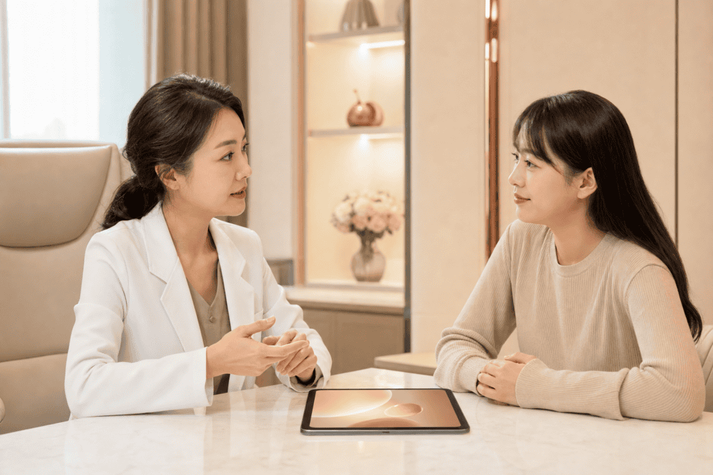 醫師與患者討論玻尿酸溶解治療