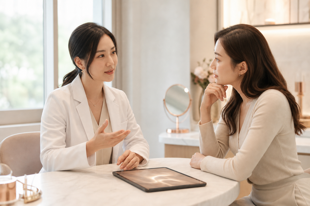 醫師與患者討論童顏針療程評估